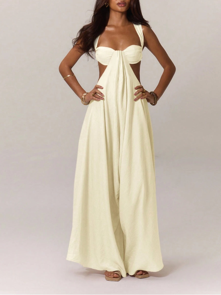 Solid Color Halter Cutout A-Line Maxi Gown Summer Resort Photoshoot Dress