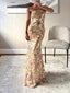 Multicolor Floral Sequin Strapless Mermaid Maxi Gown Fitted Floor Length Evening Dress
