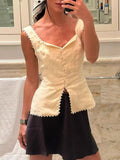 Cream Lace Trim Linen Sleeveless Tank Top