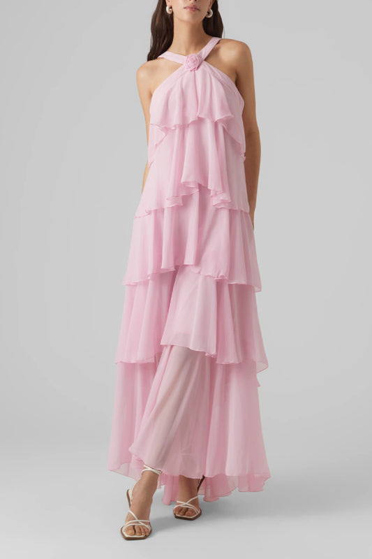 3D floral layered chiffon dress