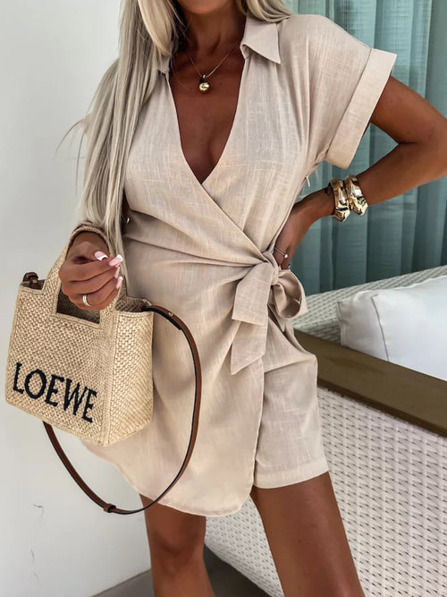Casual Lapel Short Sleeve Romper
