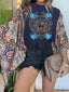 Printed round neck loose casual batwing sleeve top