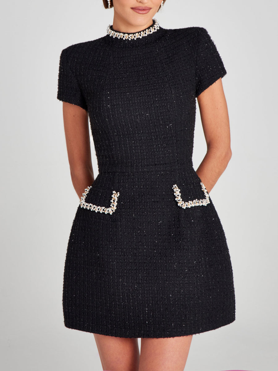 Round neck beaded Chanel style mini dress