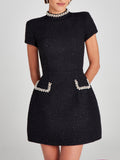Round neck beaded Chanel style mini dress