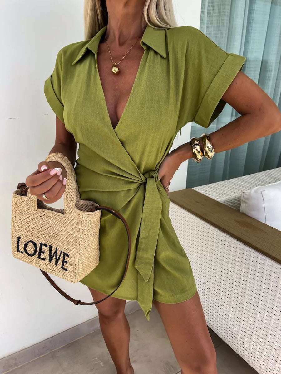Casual Lapel Short Sleeve Romper