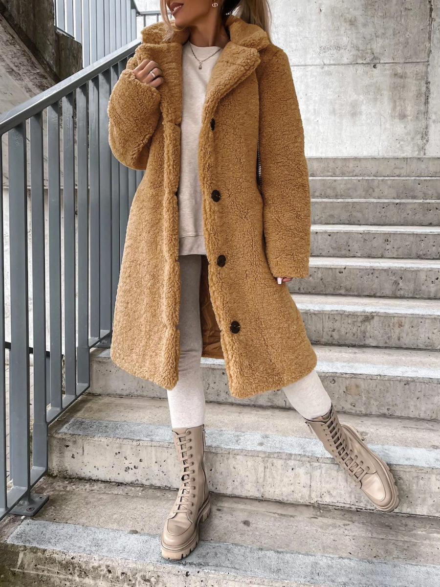 Collar women's plush top long coat