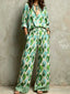 Mint Green Teal Geometric Diamond Print Two Piece Set