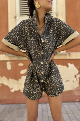 Printed holiday style lapel Rompers