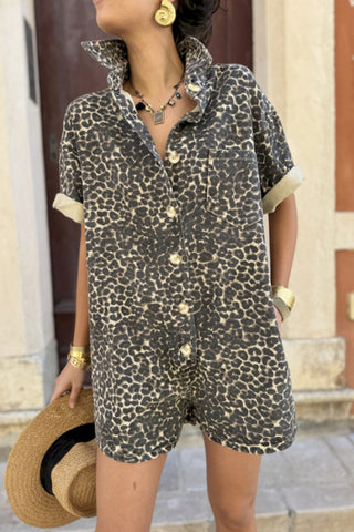 Printed holiday style lapel Rompers