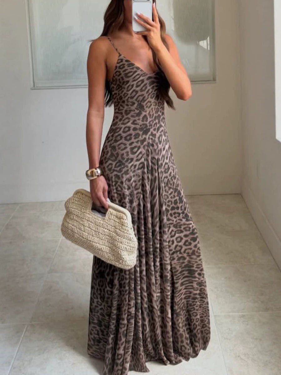 Leopard Print V Neck Thin Spaghetti Strap Maxi Dress Secondary image