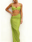 Women Braided Edge Spaghetti Strap Bustier Hollow Waist Bodycon Long Skirt Co Ord