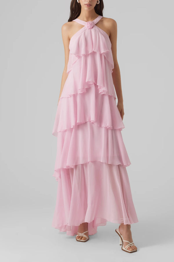 3D floral layered chiffon dress