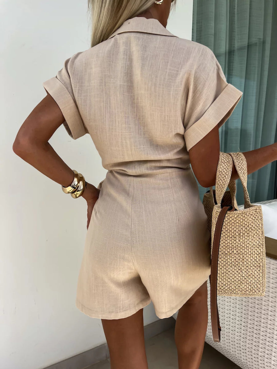 Casual Lapel Short Sleeve Romper