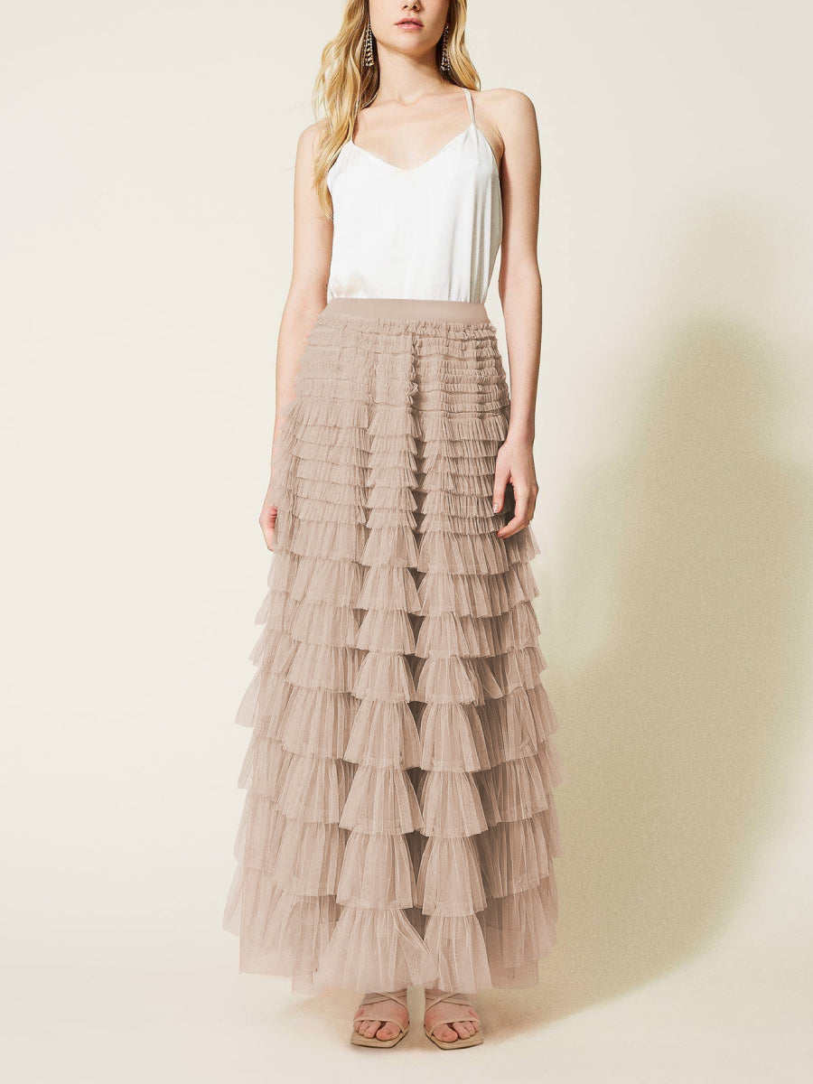 High waisted mesh cake skirt