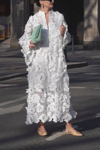 Fashionable 3D embroidered  maxi dress