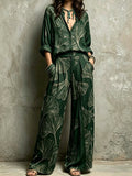 Dark Green Ginkgo Leaf Botanical Print Two Piece Set