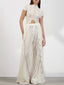 Floral Lace Cutout High Neck Wide Leg Pants Two Piece Matching Set