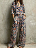 Aztec Geometric Diamond Print Boho Two Piece Set
