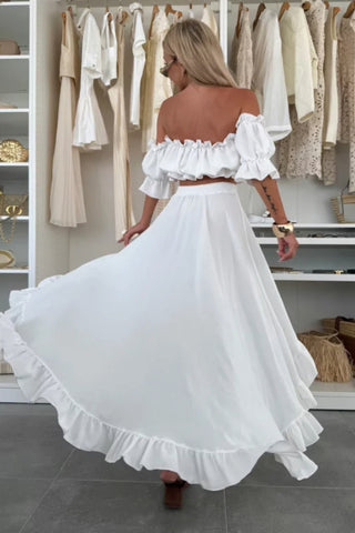 Tube Top Navel Exposed Ruffled Irregular Skirt Two-piece Set