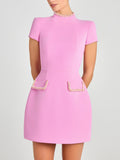 Slim-fit round neck beaded mini dress