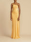 Women Glossy Silk Square Neck Single Spaghetti Strap Draped Flowy Mermaid Wedding Guest Formal Dress
