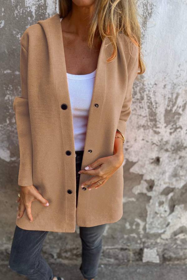 Solid color casual single breasted hooded jacket Secondary image