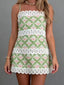 Women Square Neck Multi Layer Hollow Out Crochet Lace Trim A Line Short Vacation Dress