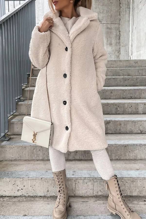 Collar women's plush top long coat Main image