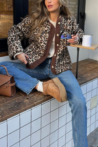 Leopard print casual loose long sleeve jacket