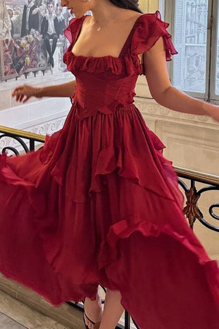 Backless hollow ruffled pleated maxi dress