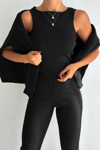 Sports casual hooded sweatshirt thickened threaded slim vest pants three-piece set