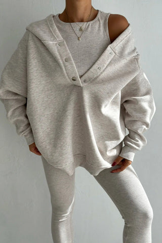 Sports casual hooded sweatshirt thickened threaded slim vest pants three-piece set