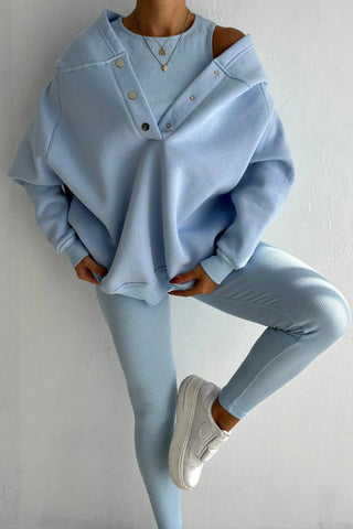 Sports casual hooded sweatshirt thickened threaded slim vest pants three-piece set