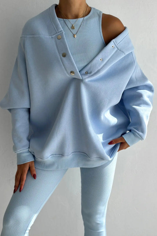 Sports casual hooded sweatshirt thickened threaded slim vest pants three-piece set