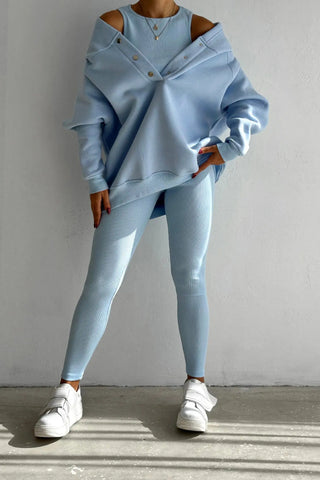 Sports casual hooded sweatshirt thickened threaded slim vest pants three-piece set