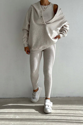 Sports casual hooded sweatshirt thickened threaded slim vest pants three-piece set