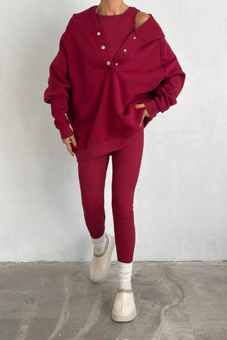 Sports casual hooded sweatshirt thickened threaded slim vest pants three-piece set