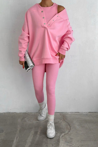 Sports casual hooded sweatshirt thickened threaded slim vest pants three-piece set