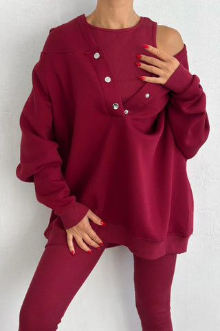 Sports casual hooded sweatshirt thickened threaded slim vest pants three-piece set