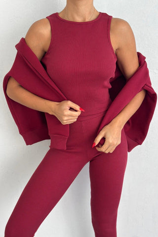 Sports casual hooded sweatshirt thickened threaded slim vest pants three-piece set