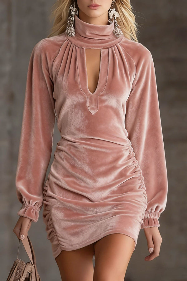 Velvet Turtleneck Bodycon Dress - Elegant Slim Fit Women's Party Dress