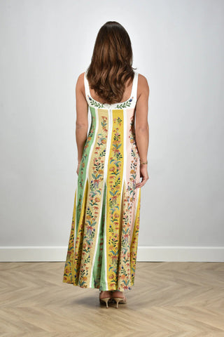 Sweet Garden Linen Blend Color Block Floral Paneled Maxi Dress