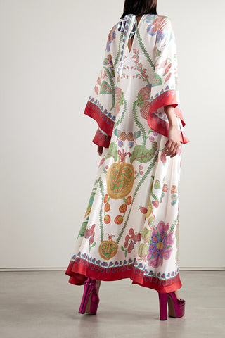 Stand Collar Print Patchwork Maxi Dress