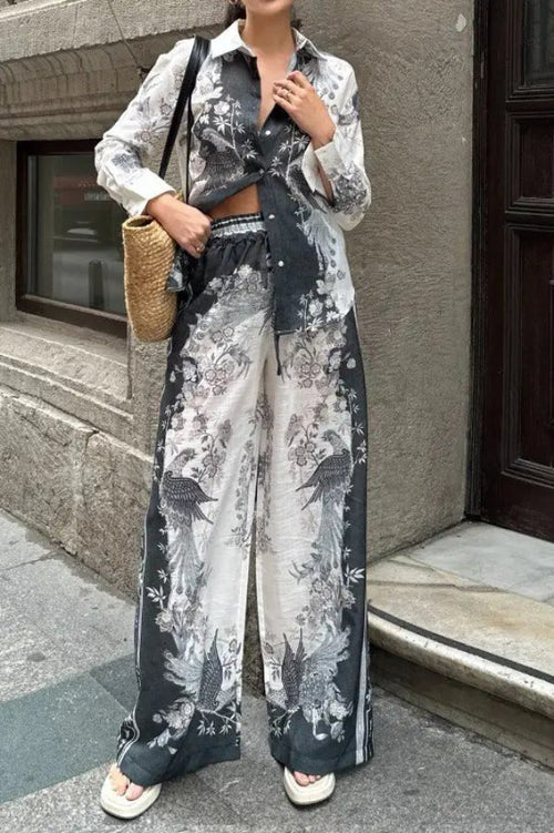 Purple Linen-Blend Long-Sleeve Pants Set