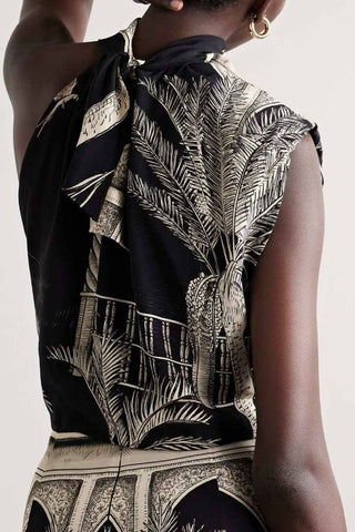 Tropical Palm Leaf Print Top and Skirt Two-Piece Set