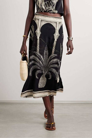 Tropical Palm Leaf Print Top and Skirt Two-Piece Set